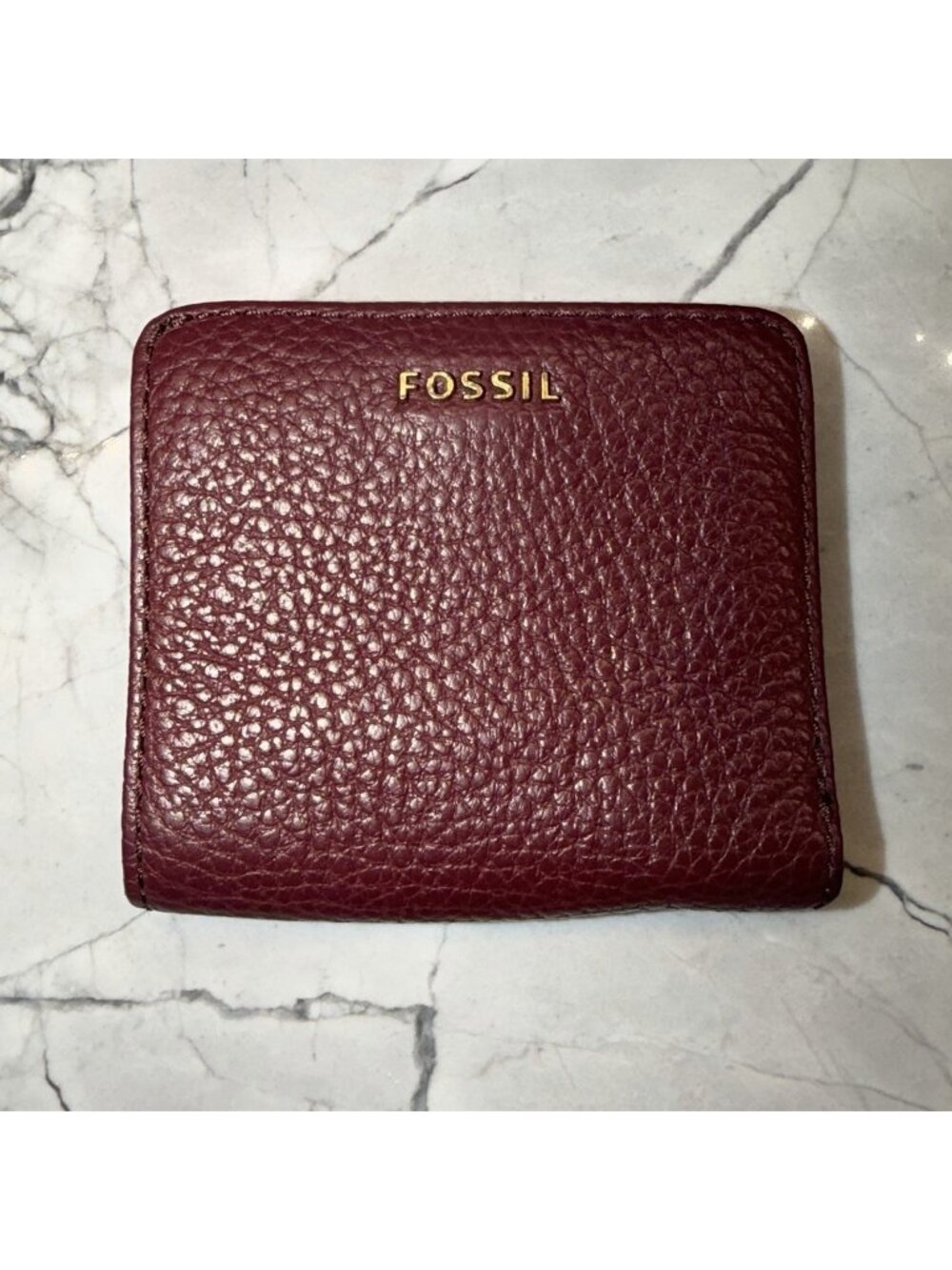 Fossil Small Mini Logan Bifold Wallet Wine Leather